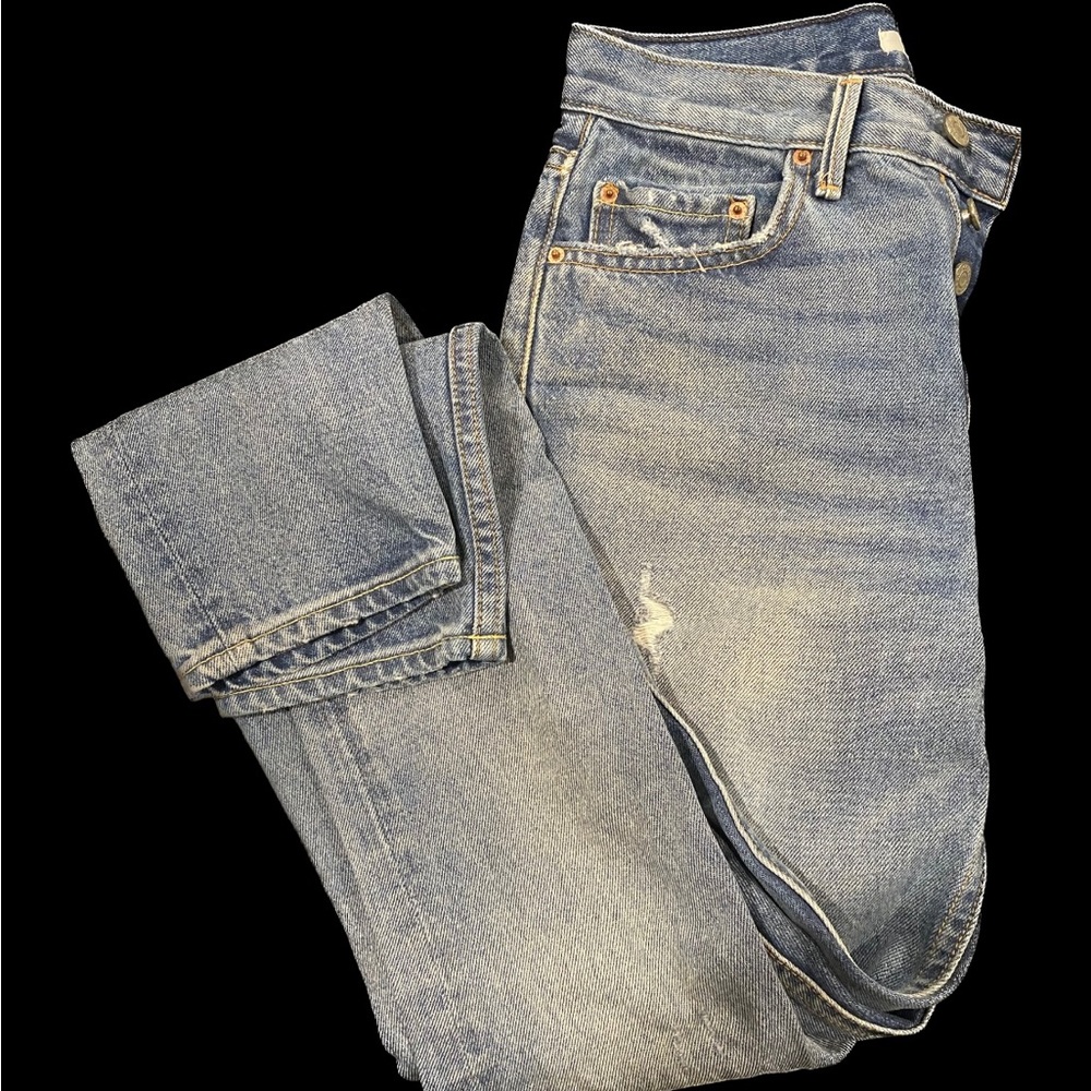GRLFRND Karolina Jeans, Medium Light wash, straight leg, high rise, size: 25